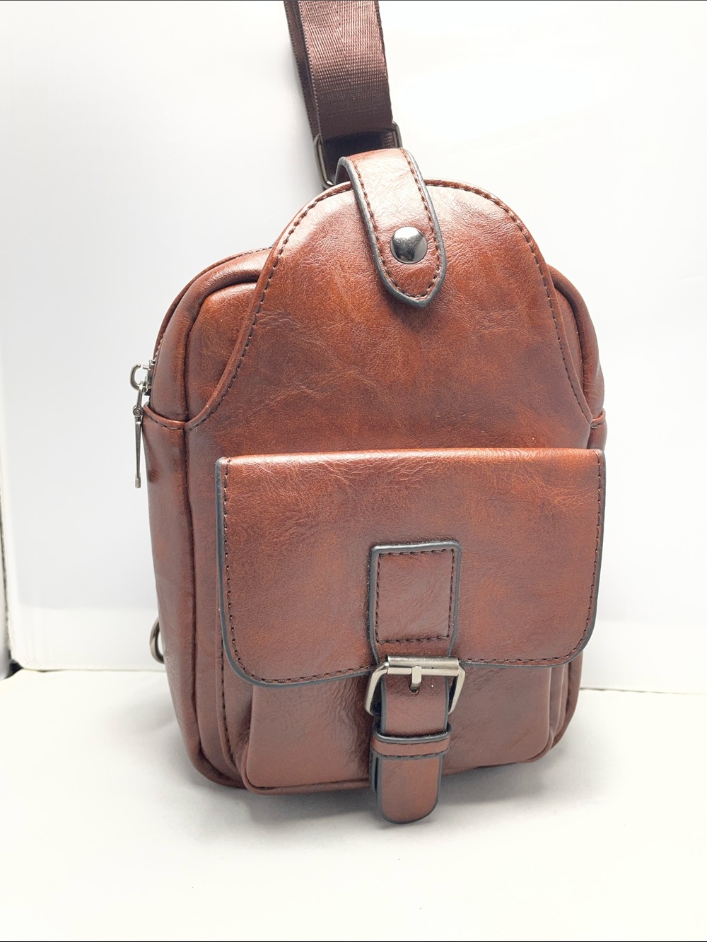 Brown Leather Crossbody Sling Bag for Men